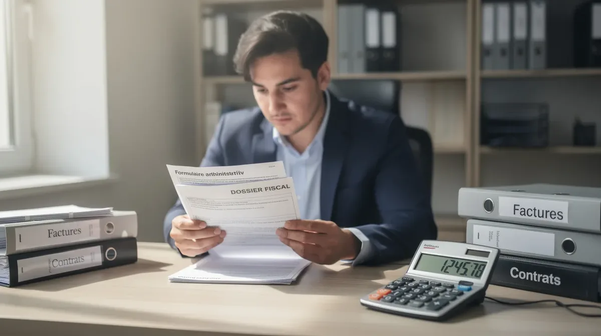 Une personne examine des documents administratifs, accompagnée d'une calculatrice, sur un bureau bien organisé. Cette scène évoque la planification et les démarches liées à l'installation de panneaux solaires, un investissement dans les énergies renouvelables au canton de Genève.